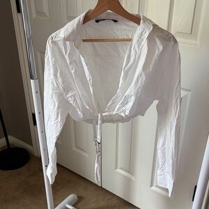 Zara White Cropped Button-Down Shirt